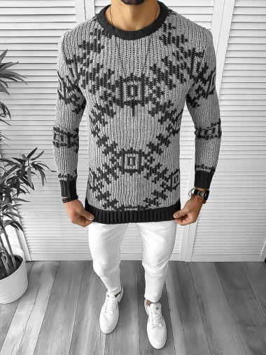 Pulover barbati gros slim fit gri ZR T3623 S3