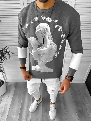 Bluza barbati gri vatuita slim fit K411 O2-3.3