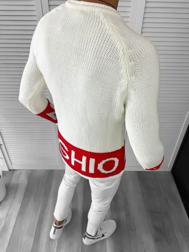 Pulover barbati gros slim fit alb ZR T3580 P18-3.1