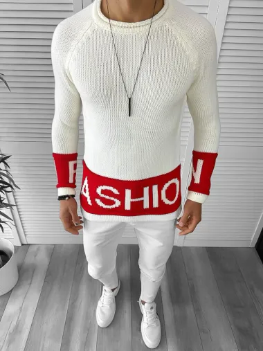 Pulover barbati gros slim fit alb ZR T3580 P18-3.1