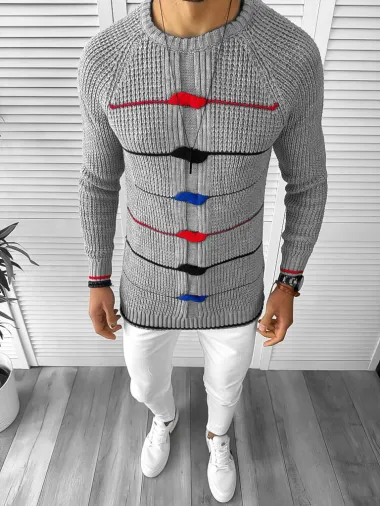 Pulover barbati gros slim fit gri T3587 91-2 27-4 E~