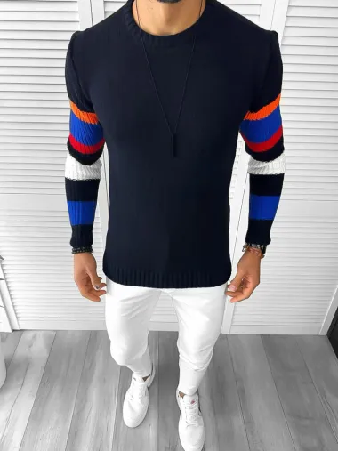 Pulover barbati gros slim fit bleumarin T3588 Y10