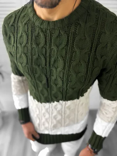 Pulover barbati gros kaki slim fit T3612 P20-5.1