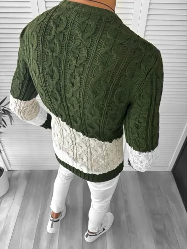 Pulover barbati gros kaki slim fit T3612 P20-5.1