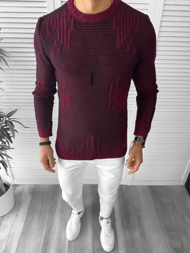 Pulover barbati gros slim fit grena T3636 35-3