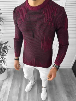 Pulover barbati gros slim fit grena T3636 35-3 Pulover barbati gros slim fit grena T3636 35-3