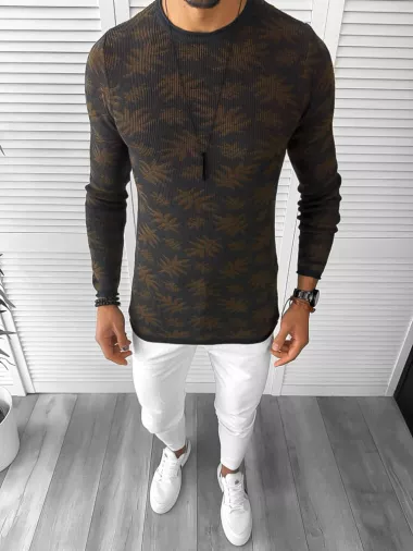 Pulover barbati gros slim fit maro T3703 34.1