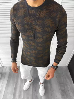 Pulover barbati gros slim fit maro T3703 34.1