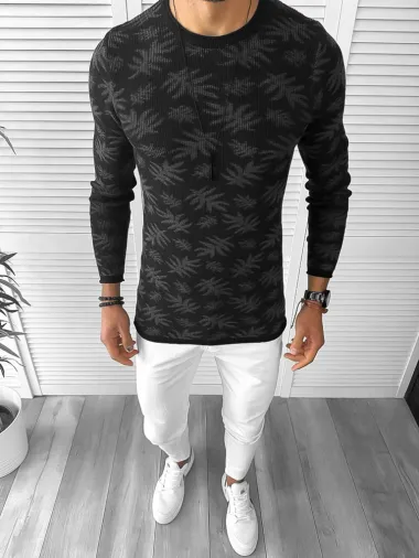 Pulover barbati gros slim fit negru ZR T3703 P18-4.2