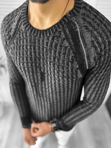Pulover barbati gros slim fit negru T3711 i15-1.1