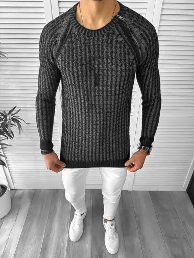 Pulover barbati gros slim fit negru T3711 i15-1.1