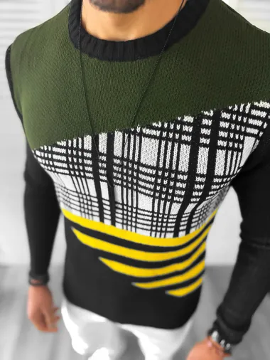 Pulover barbati gros slim fit kaki T3825 S3