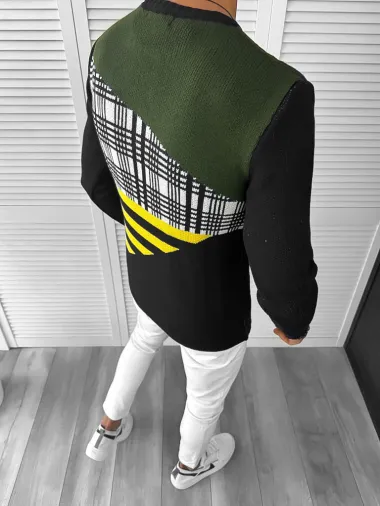 Pulover barbati gros slim fit kaki T3825 S3