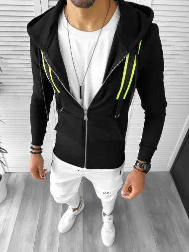 Hanorac barbati negru cu aplicatii slim fit 2696 44-1.2