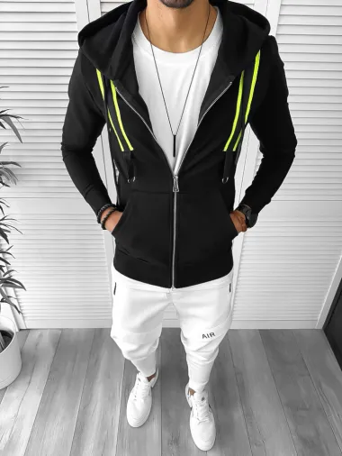 Hanorac barbati negru cu aplicatii slim fit 2696 44-1.2