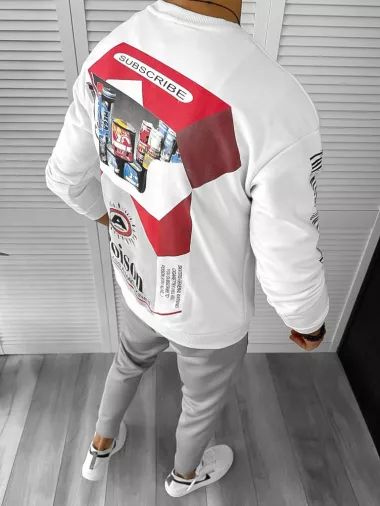 Bluza barbati alba cu imprimeu pe spate K131 Z5-4