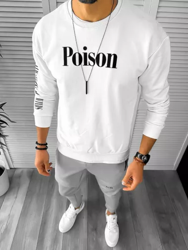 Bluza barbati alba cu imprimeu pe spate K131 Z5-4