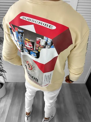 Bluza barbati bej cu imprimeu pe spate K131 O3-2.1