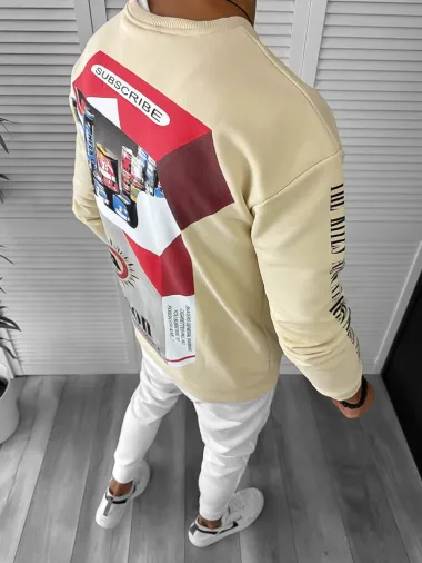 Bluza barbati bej cu imprimeu pe spate K131 O3-2.1