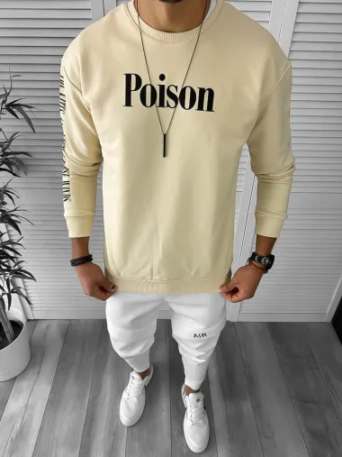 Bluza barbati bej cu imprimeu pe spate K131 O3-2.1