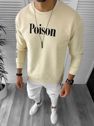 Bluza barbati bej cu imprimeu pe spate K131 O3-2.1