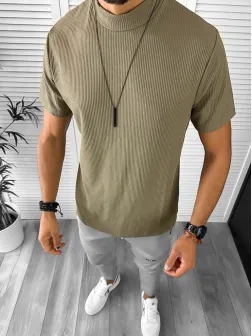 Tricou barbati slim fit kaki CU DEFECT DEF12958 O3-2.1