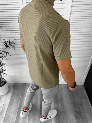 Tricou barbati slim fit kaki CU DEFECT DEF12958 O3-2.1
