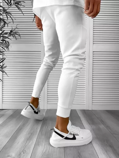Pantaloni de trening albi, conici, silon 12347