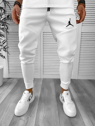 Pantaloni de trening albi conici, silon, 12361 D6-5.3