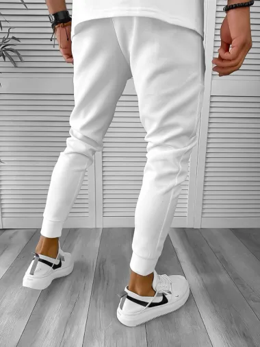 Pantaloni de trening albi conici, silon, 12361 D6-5.3