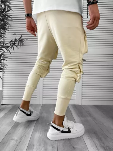 Pantaloni de trening cargo, bej , conici Y090 19-4