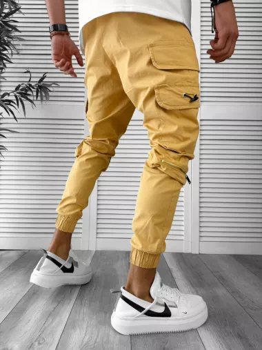 Pantaloni de trening cargo, crem, conici Y101 27-2