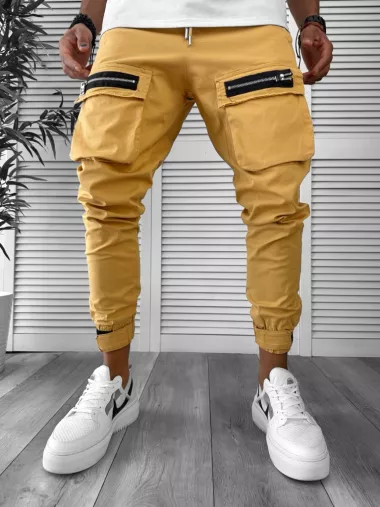 Pantaloni de trening cargo, crem, conici Y103 40-1