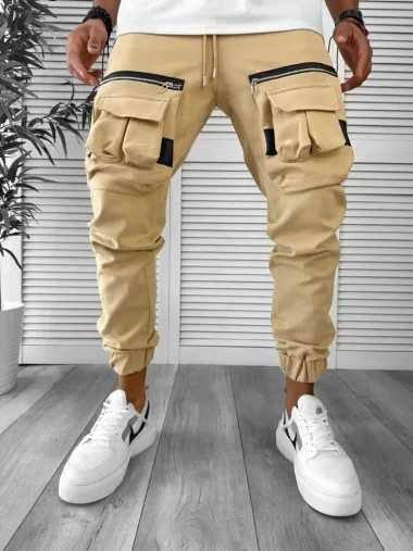 Pantaloni de trening cargo, crem, conici Y256 P20-2.2