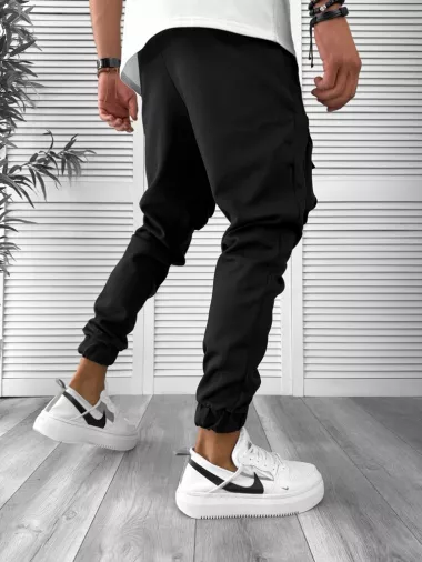 Pantaloni de trening cargo, negri, conici Y256 33-1.1