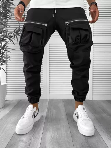 Pantaloni de trening cargo, negri, conici Y256 33-1.1