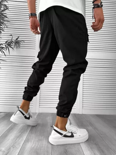 Pantaloni de trening cargo, negri, conici Y310 93-4