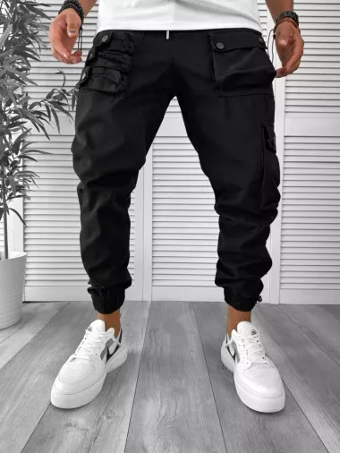 Pantaloni de trening cargo, negri, conici Y310 93-4