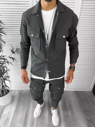 Trening barbati slim fit kaki 6050 2-6.3