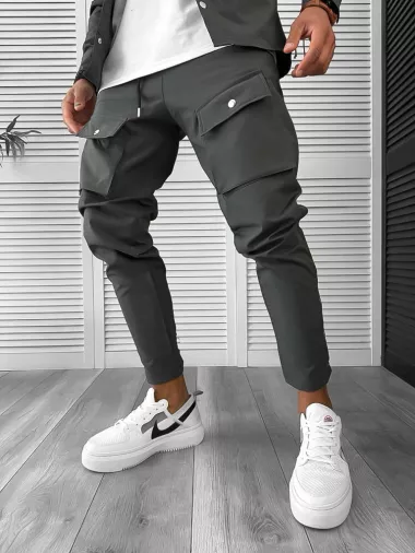 Trening barbati slim fit kaki 6050 2-6.3