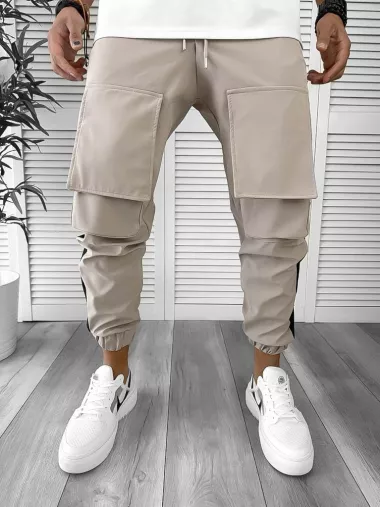 Pantaloni de trening cargo, bej, conici Y359 32-4