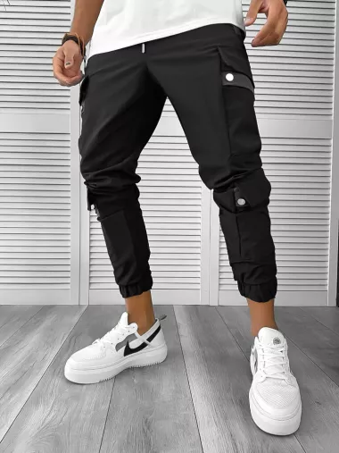 Pantaloni de trening cargo, negri, conici 12507