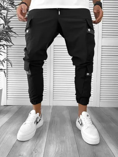 Pantaloni de trening cargo, negri, conici Y201 31-1