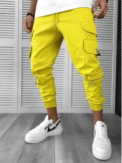 Pantaloni de trening cargo, mustar, conici Y101 P20-4.3
