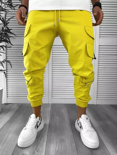 Pantaloni de trening cargo, mustar, conici Y101 P20-4.3