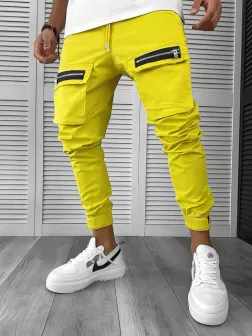 Pantaloni de trening cargo, mustar, conici Y103 120-2.3