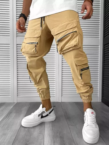 Pantaloni de trening cargo, maro, conici K006 14-4