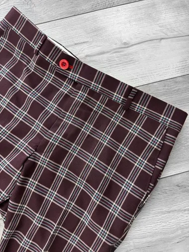 Pantaloni barbati eleganti grena in carouri B1626 F7-5 