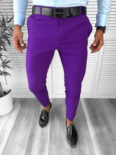 Pantaloni barbati eleganti regular fit mov B1734 E 24-1~