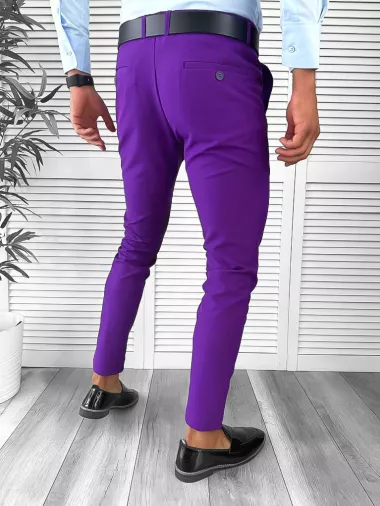 Pantaloni barbati eleganti regular fit mov B1734 B12-4